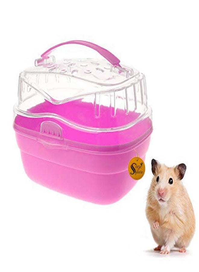Sage Square Portable Carrier Traveler Vacation Carry Cage for Hamster/Dwarf/Gerbil/Mice Habitat - Durable & Lightweight (Pink) - Image 1