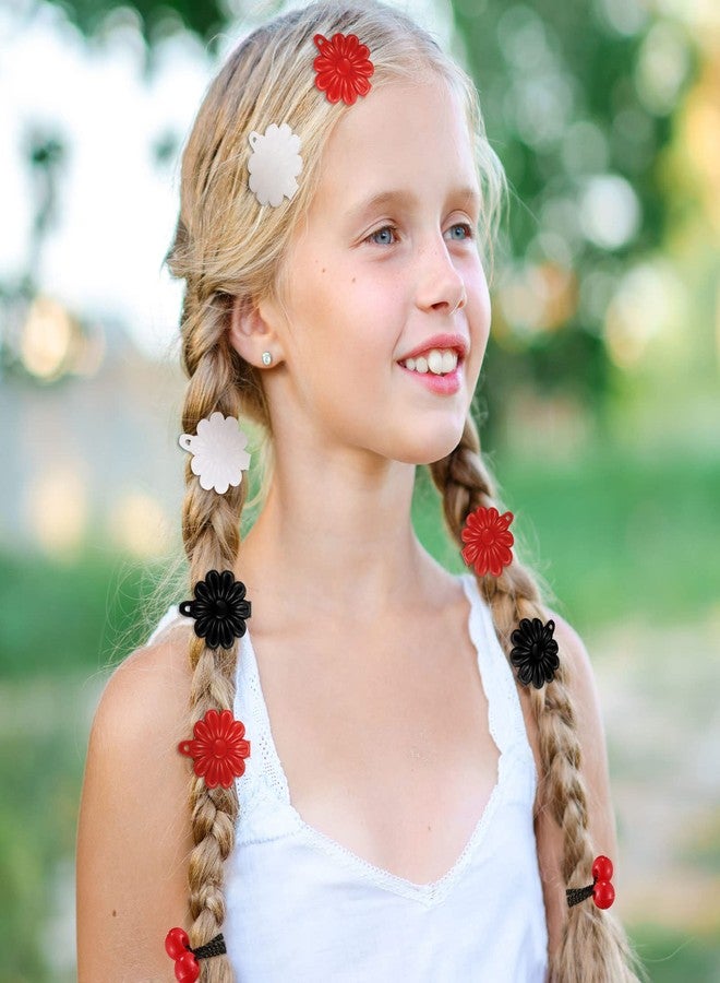 Jutom 72 Pcs Hair Barrettes Balls for Girls Self Hinge Hair Ties Bubble Accessories Set 80s 90s Bow Flower Plastic Clips for Baby Toddler(Black, White, Clear, Red) - Image 5