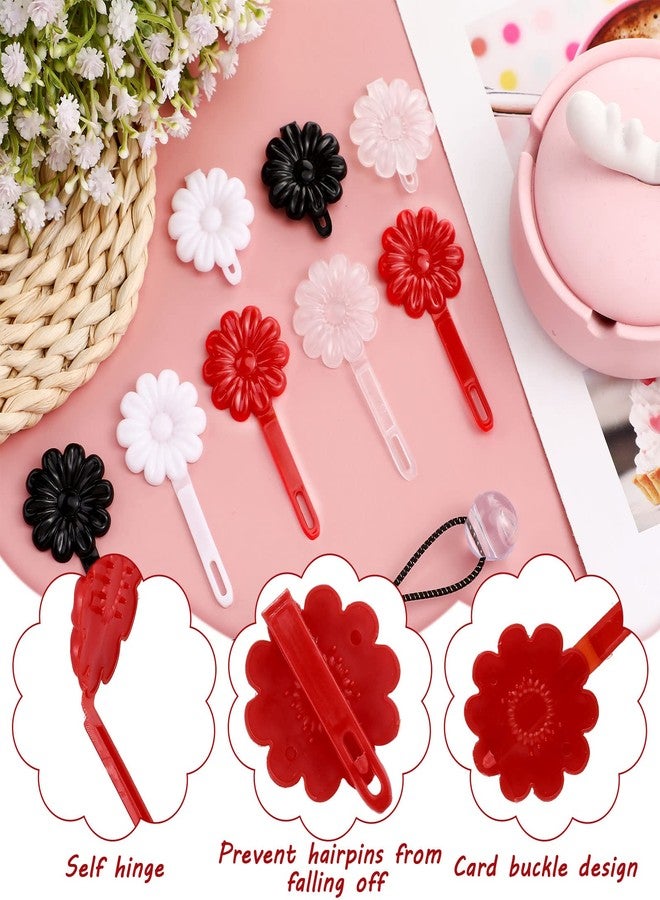 Jutom 72 Pcs Hair Barrettes Balls for Girls Self Hinge Hair Ties Bubble Accessories Set 80s 90s Bow Flower Plastic Clips for Baby Toddler(Black, White, Clear, Red) - Image 3