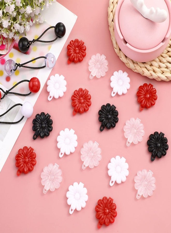 Jutom 72 Pcs Hair Barrettes Balls for Girls Self Hinge Hair Ties Bubble Accessories Set 80s 90s Bow Flower Plastic Clips for Baby Toddler(Black, White, Clear, Red) - Image 4