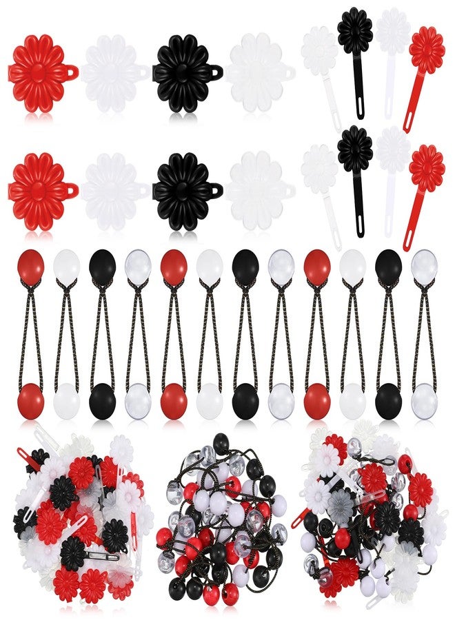 Jutom 72 Pcs Hair Barrettes Balls for Girls Self Hinge Hair Ties Bubble Accessories Set 80s 90s Bow Flower Plastic Clips for Baby Toddler(Black, White, Clear, Red) - Image 1