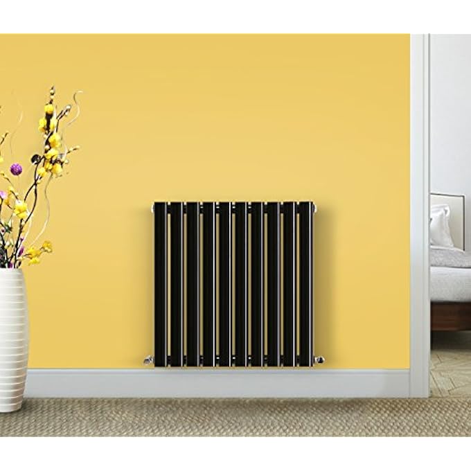 BLACK HORIZONTAL SINGLE PANEL OVAL COLUMN DESIGNER RADIATOR 600MM X 590MM LUXURY CENTRAL HEATING RADIATORS - Image 3
