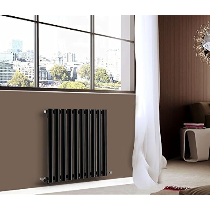 BLACK HORIZONTAL SINGLE PANEL OVAL COLUMN DESIGNER RADIATOR 600MM X 590MM LUXURY CENTRAL HEATING RADIATORS - Image 1