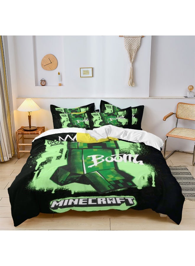 ماين كرافت طقم مفروشات بنمط إبداعي من ثلاث قطع مع ملاءات بوليستر ناعمة من الألياف الدقيقة ، بما في ذلك غطاء لحاف وغطاء وسادة (غطاء لحاف مقاس 150 سم × 200 سم) - Image 5