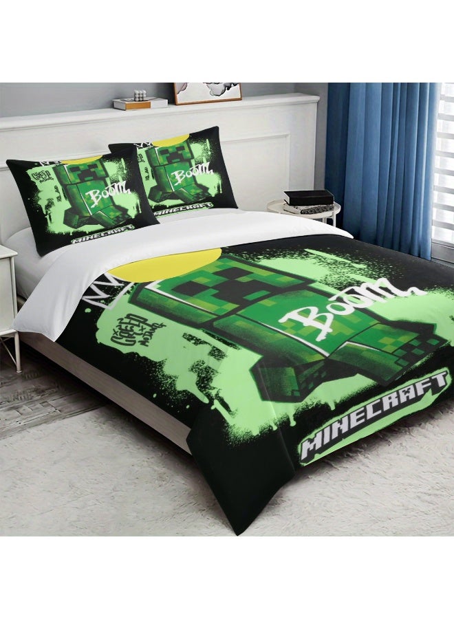 ماين كرافت طقم مفروشات بنمط إبداعي من ثلاث قطع مع ملاءات بوليستر ناعمة من الألياف الدقيقة ، بما في ذلك غطاء لحاف وغطاء وسادة (غطاء لحاف مقاس 150 سم × 200 سم) - Image 4