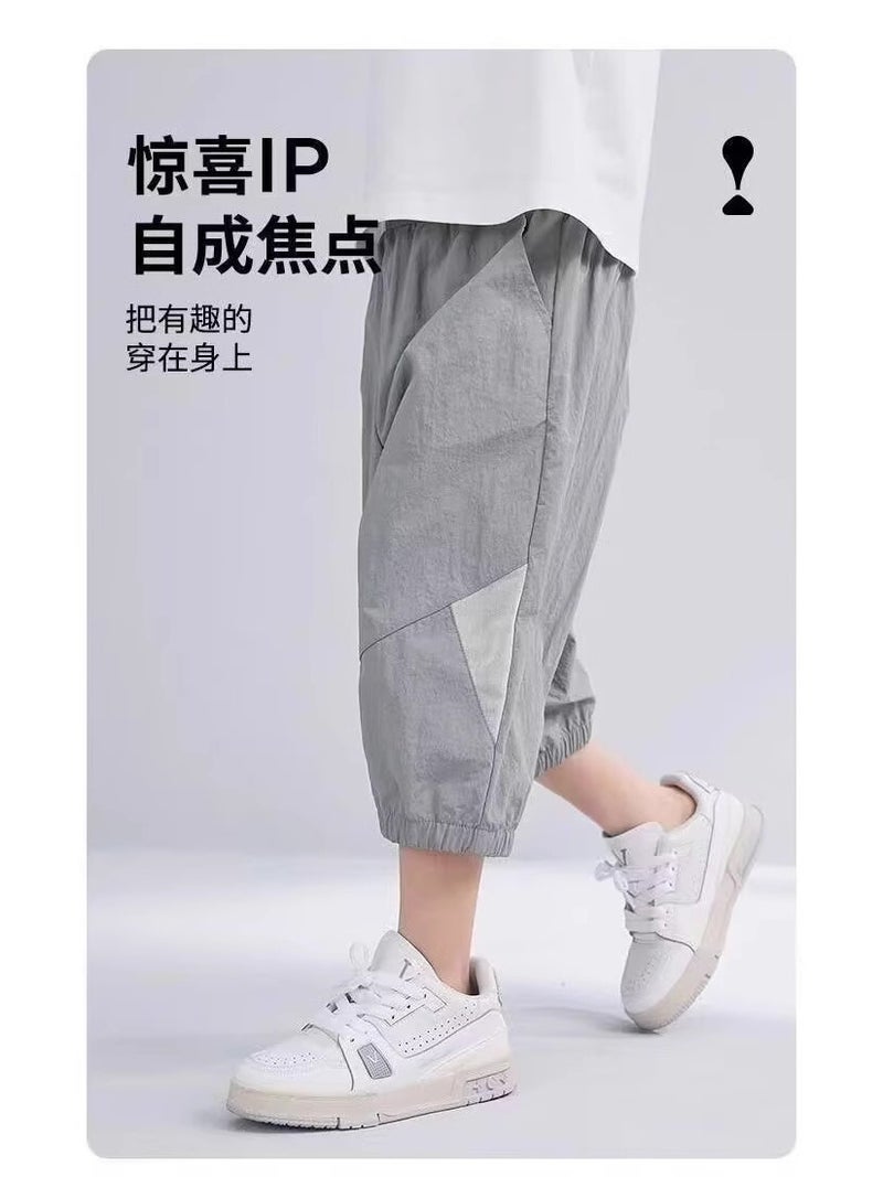 Wide-Leg New Children'S Casual Pants Girls' Pants Boys' Cropped Pants Summer Sports Pants Straight Pants Students - Image 2