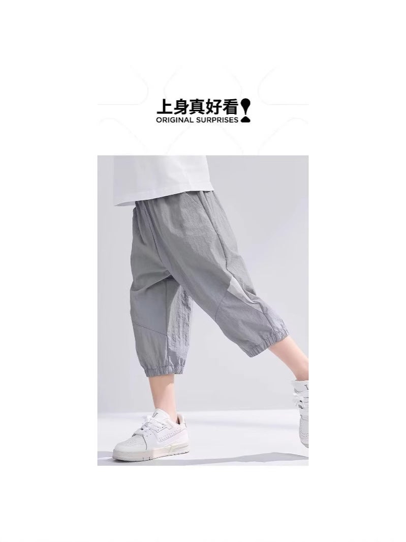 Wide-Leg New Children'S Casual Pants Girls' Pants Boys' Cropped Pants Summer Sports Pants Straight Pants Students - Image 3