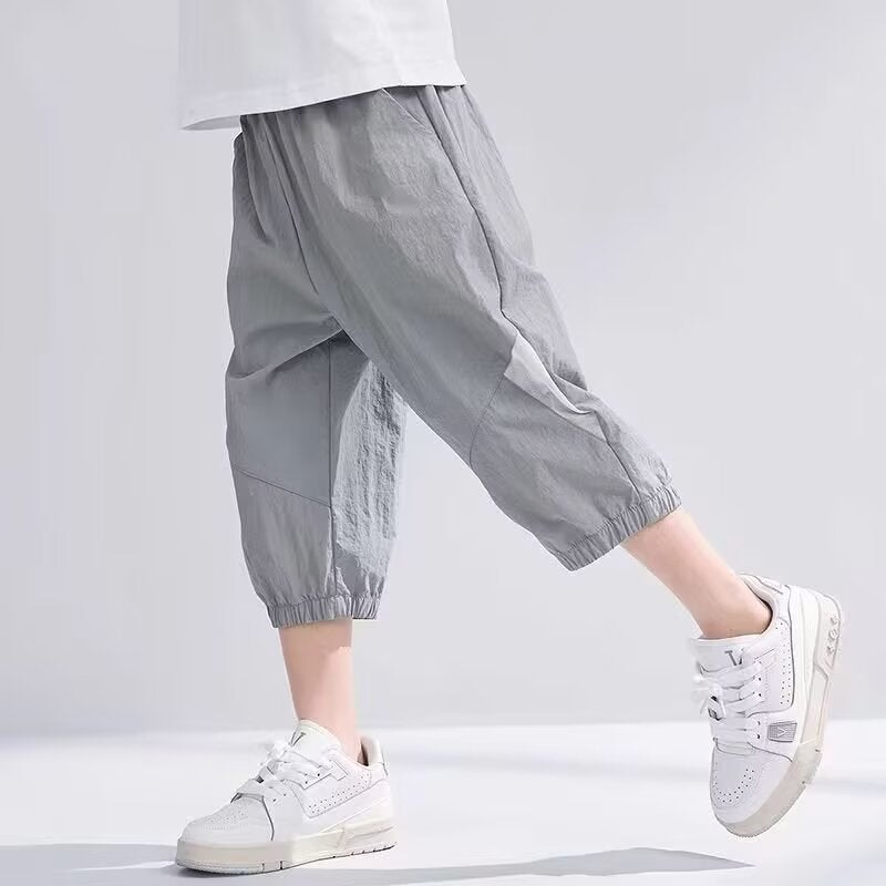 Wide-Leg New Children'S Casual Pants Girls' Pants Boys' Cropped Pants Summer Sports Pants Straight Pants Students - Image 1