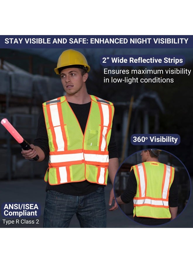 Dasher Products High Visibility Safety Vest - ANSI Class 2 Breakaway Vest with 5 Pockets, Yellow with Adjustable Hook and Loop Closure, Hi Vis Breathable Mesh, Heavy Duty Work Wear for Men or Women, 3 Pack (XL/XXL) - Image 3