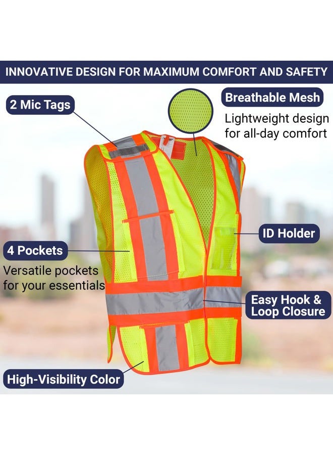 Dasher Products High Visibility Safety Vest - ANSI Class 2 Breakaway Vest with 5 Pockets, Yellow with Adjustable Hook and Loop Closure, Hi Vis Breathable Mesh, Heavy Duty Work Wear for Men or Women, 3 Pack (XL/XXL) - Image 4