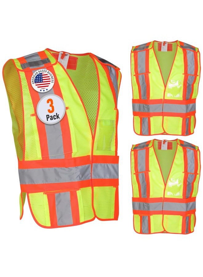 Dasher Products High Visibility Safety Vest - ANSI Class 2 Breakaway Vest with 5 Pockets, Yellow with Adjustable Hook and Loop Closure, Hi Vis Breathable Mesh, Heavy Duty Work Wear for Men or Women, 3 Pack (XL/XXL) - Image 1