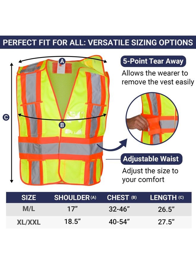 Dasher Products High Visibility Safety Vest - ANSI Class 2 Breakaway Vest with 5 Pockets, Yellow with Adjustable Hook and Loop Closure, Hi Vis Breathable Mesh, Heavy Duty Work Wear for Men or Women, 3 Pack (XL/XXL) - Image 2