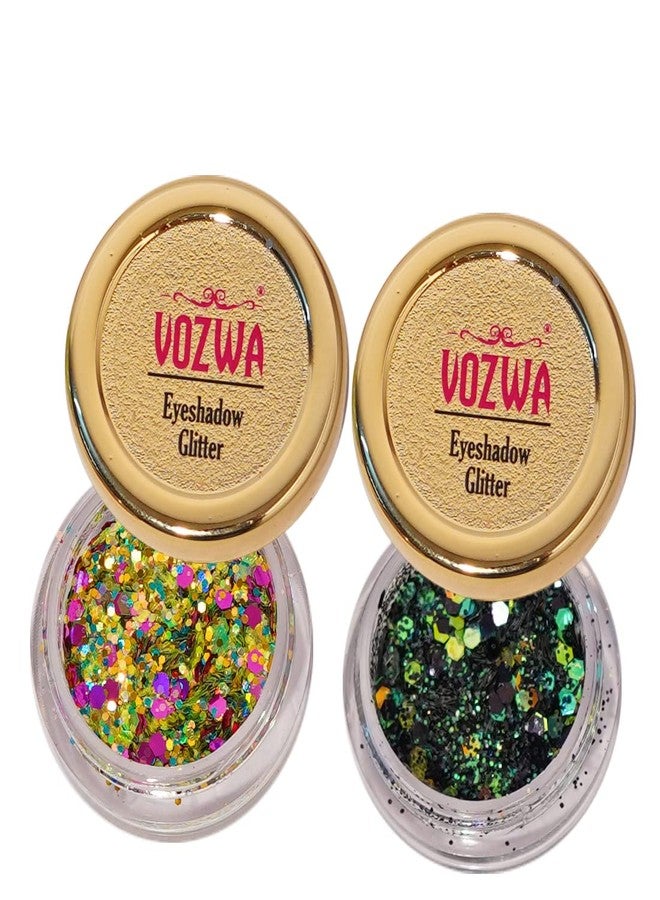 Vozwa Thik & Thin Chunky Eyeshadow Glitter (Green Mix + Black Mix) for Eye Makeup - Image 2
