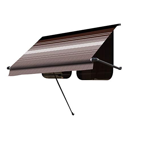 CAREFREE IF0558A62/ICJV01 Sierra Brown Dune Stripe 5.5 RV SL Standard Vinyl Window Awning, Black Arms-Choose Options - Image 1