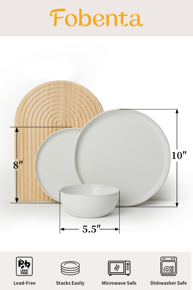 FOBENTA FOBENT Minimalist Dinnerware Set,24 Piece Fog White Plates and Bowls Set for 8 – Sculpted Ceramic Dish Sets for Gatherings with Grace - Image 2