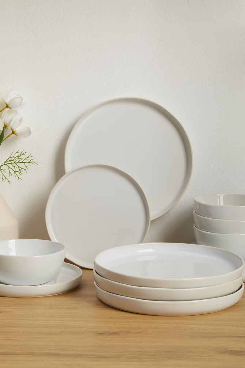 FOBENTA FOBENT Minimalist Dinnerware Set,24 Piece Fog White Plates and Bowls Set for 8 – Sculpted Ceramic Dish Sets for Gatherings with Grace - Image 3
