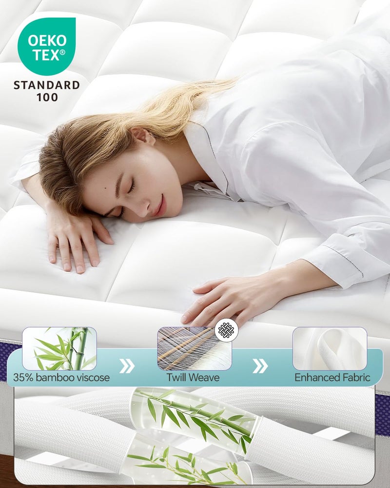 ChiXpace Dual Layer 4 Inch Memory Foam Mattress Topper Twin - 2 Inch Gel Memory Foam and 2 Inch Pillow Top Mattress Pad, 7-Zone Egg Crate Twin Size Mattress Topper(White) - Image 2