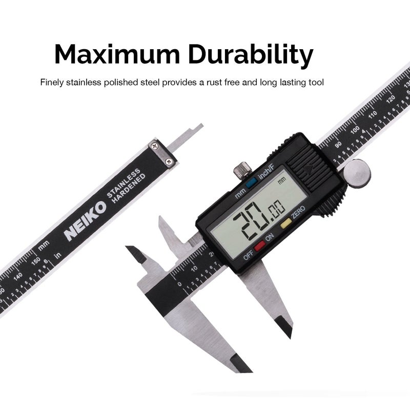 NEIKO 01409A 12â€ Electronic Digital Caliper | Extra Large Display | 0-12 Inches | Inch/Fractions/Millimeter Conversion | Polished Stainless Steel - Image 5