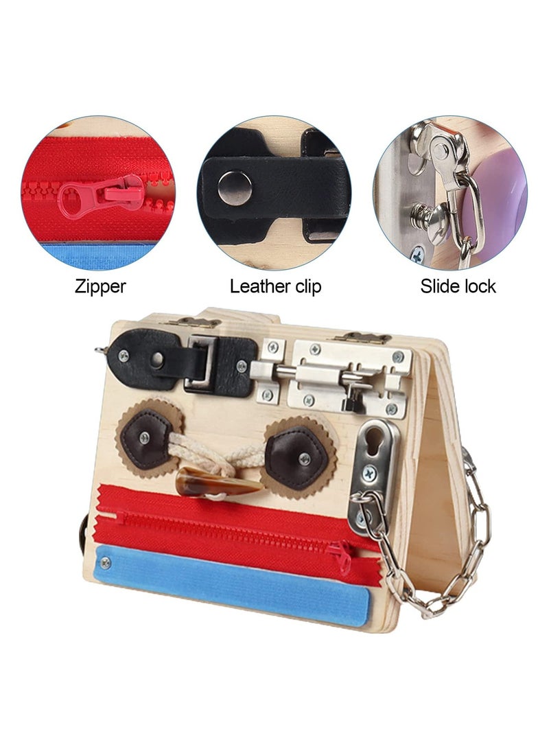 مجموعة ألعاب تعليمية حسية لوح مشغول خشبي مونتيسوري للأطفال الصغار صديقة للسفر لتعلم المهارات المبكرة وتطوير المهارات الحركية الدقيقة - Image 4