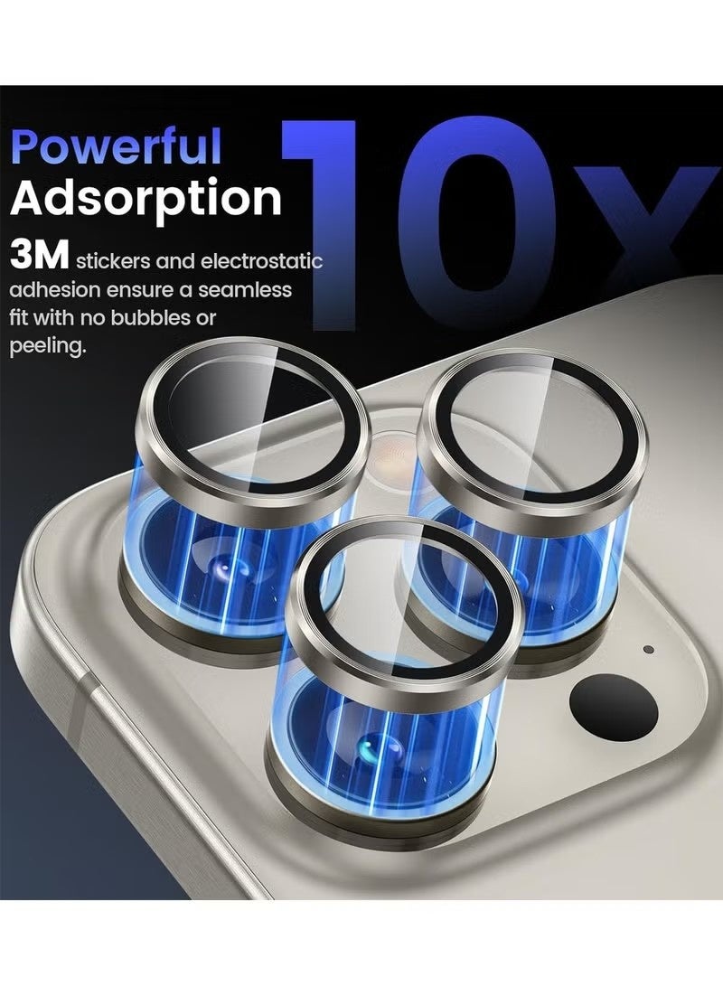 واقي عدسة كاميرا iPhone 16 Pro / iPhone 16 Pro Max من التيتانيوم الطبيعي، واقي عدسة AR للتركيب التلقائي، زجاج مقسّى 9H، حلقة معدنية فردية AR + AF - تيتانيوم طبيعي - Image 3
