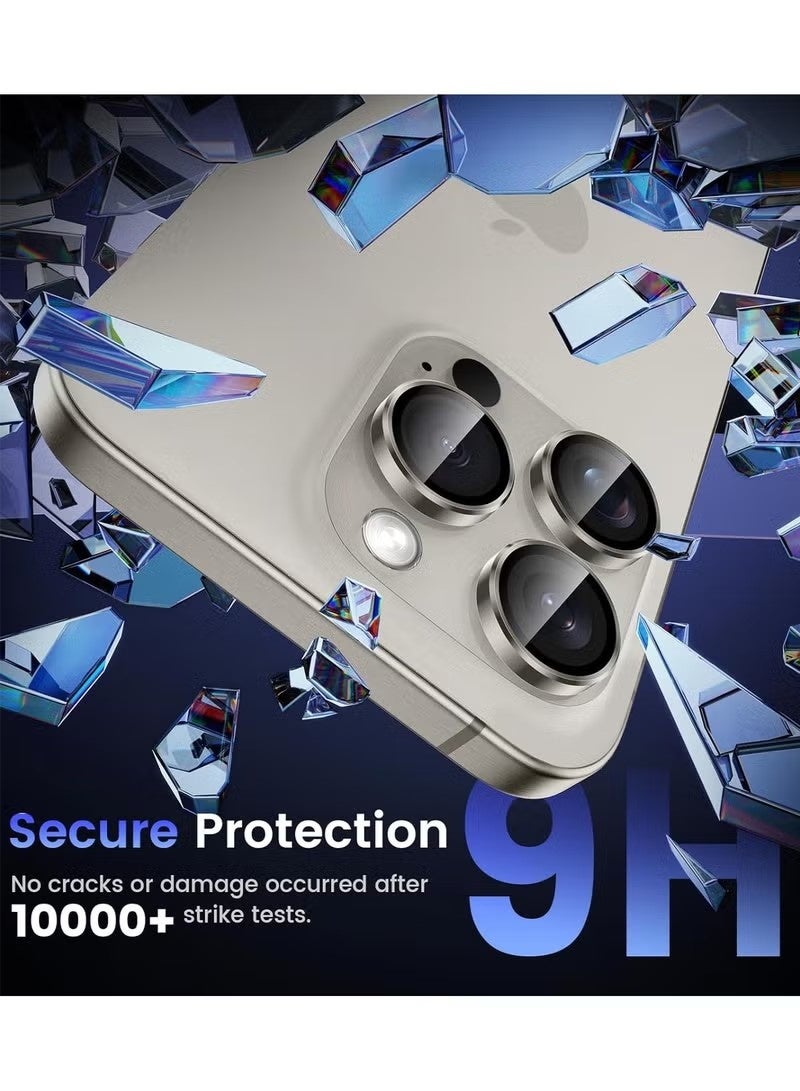 واقي عدسة كاميرا iPhone 16 Pro / iPhone 16 Pro Max من التيتانيوم الطبيعي، واقي عدسة AR للتركيب التلقائي، زجاج مقسّى 9H، حلقة معدنية فردية AR + AF - تيتانيوم طبيعي - Image 2