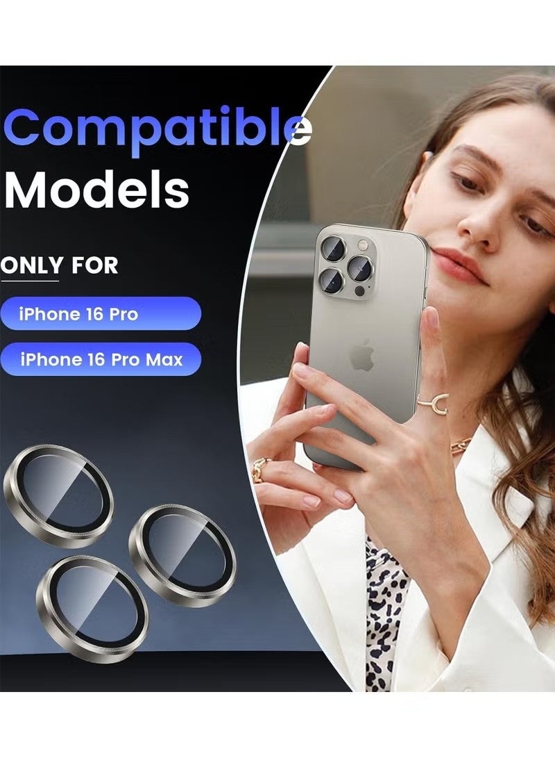 واقي عدسة كاميرا iPhone 16 Pro / iPhone 16 Pro Max من التيتانيوم الطبيعي، واقي عدسة AR للتركيب التلقائي، زجاج مقسّى 9H، حلقة معدنية فردية AR + AF - تيتانيوم طبيعي - Image 4