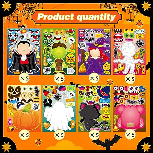 DUJAA Halloween Make a Face Stickers 40PCS - Mix and Match Character Sheets With Vampires, Witches, Mummies, Zombies, Ghosts, Monsters - Party Games - Image 3