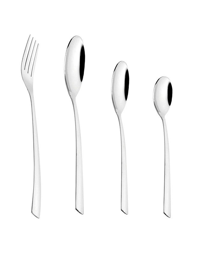 MARWALL 24 Piece Set Stainless Steel Cutlery Set, Spoon & Fork (Contains: 6 Table Spoons, 6 Tea Spoons, 6 Desert Forks, 6 Dessert Spoons), Silver - Image 1