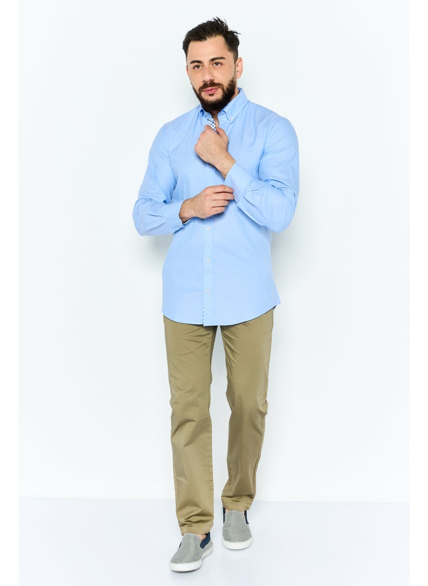 Tailorbyrd Men Regular Fit Embroidered Logo Long Sleeves Casual Shirt, Blue  - Image 4