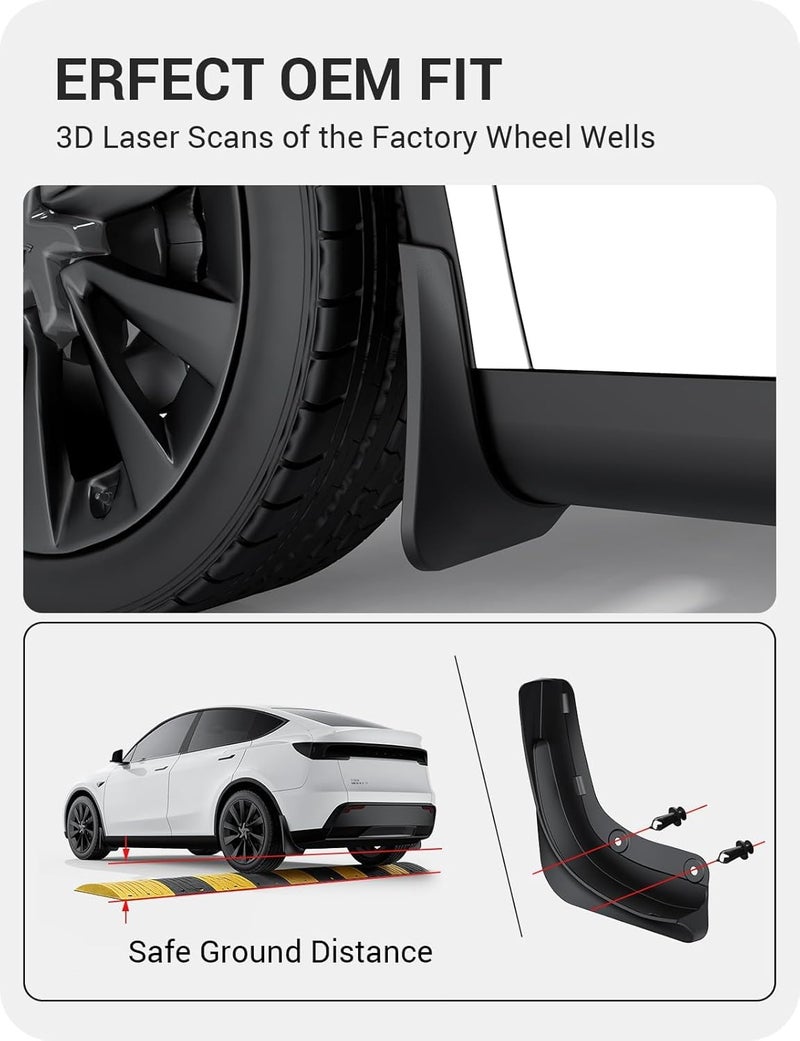 Basenor 2026 2025 Tesla Model Y Juniper Mud Flaps Splash Guards [No Drilling No Tape] All-Weather Mud Guard, Tire Protector Mudflaps for Model Y Juniper 2025 2026 (Standard, Premium & Performance) - Image 4