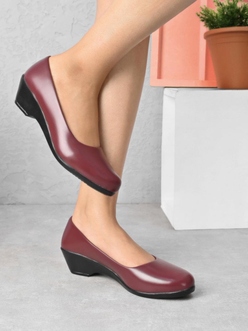XE Looks Women’s Cherry Wedge Formal Shoes | Elegant Slip-On Design with Cushioned Footbed | Perfect for Office & Daily Wear - Image 4