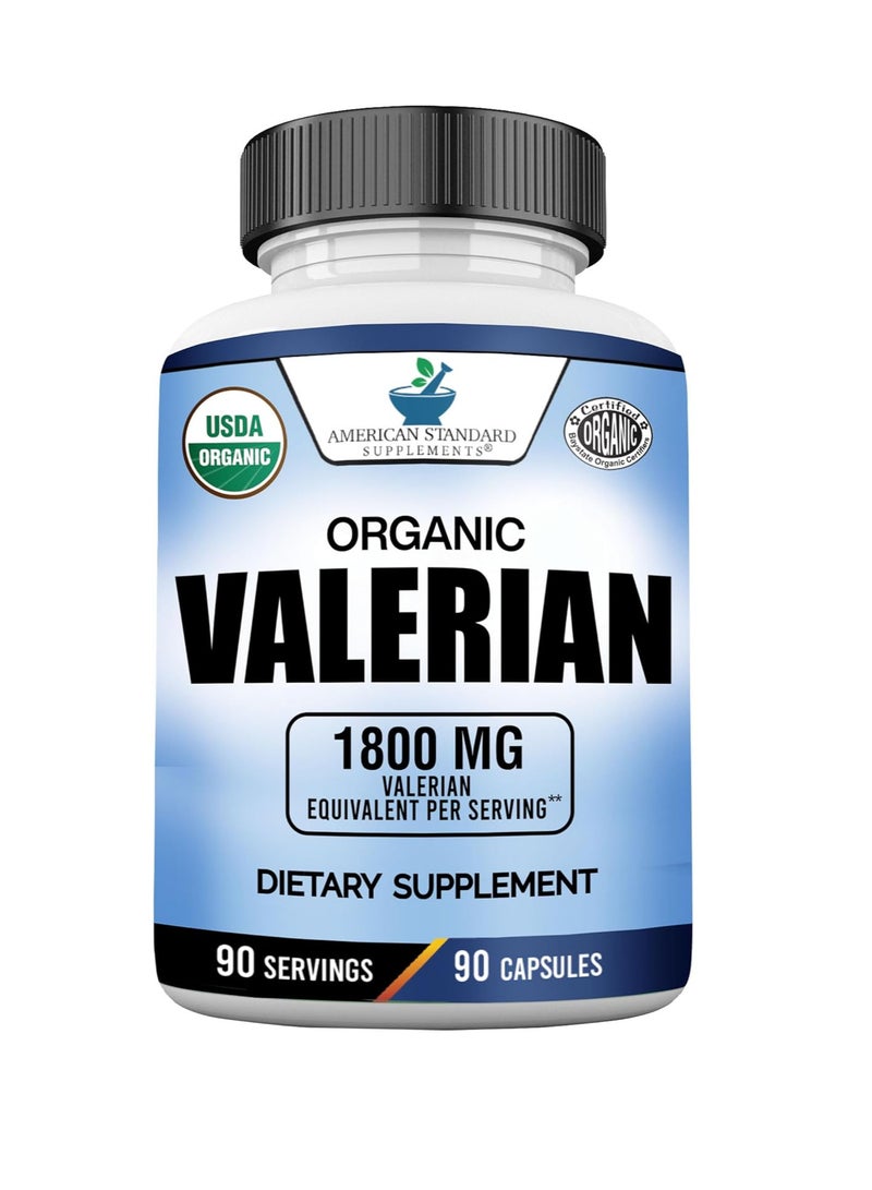 Valerian Root Capsules Organic 1800mg, Valerian Root, Valerian, Organic Valerian Root, Organic Valerian Root Capsules for Relaxation, Calm and Sleep Health,90 Veggie Capsules, 3 Month Supply