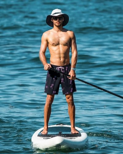 SURF CUZ Mens Swim Trunks with Compression Liner Quick Dry Swim Shorts 7" Swimming Trunks Stretch Zipper Pockets Black Palm Tree Large - Image 4