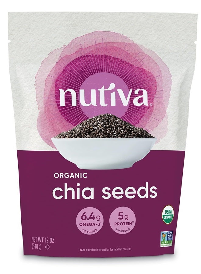 Nutiva Organic Premium Raw Black Chia Seeds, 12 Oz, USDA Organic, Non-GMO, Whole 30 Approved, Vegan, Gluten-Free & Keto, Nutrient-Dense Seeds with 3g Protein & 5g Fiber for Salads, Yogurt & Smoothies - Image 1