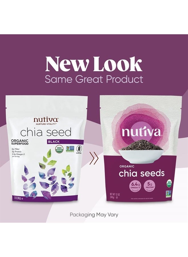 Nutiva Organic Premium Raw Black Chia Seeds, 12 Oz, USDA Organic, Non-GMO, Whole 30 Approved, Vegan, Gluten-Free & Keto, Nutrient-Dense Seeds with 3g Protein & 5g Fiber for Salads, Yogurt & Smoothies - Image 2