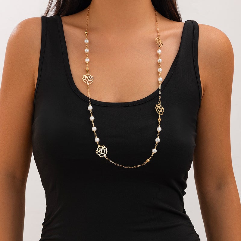 SHIXIN European and American Cross-Border Jewelry: Personalized Pearl Bead Long Chain Necklace, Trendy CCB Beaded Clavicle Chain for Women - Image 2