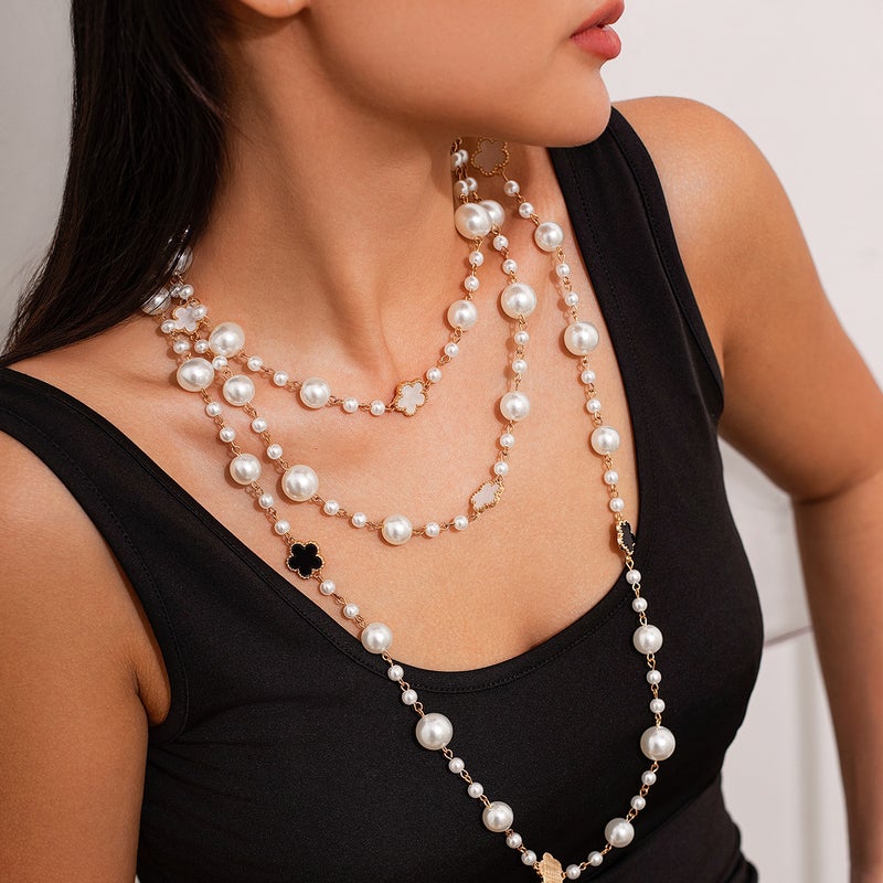SHIXIN European and American Cross-Border Jewelry: Personalized Pearl Bead Long Chain Necklace, Trendy CCB Beaded Clavicle Chain for Women - Image 1