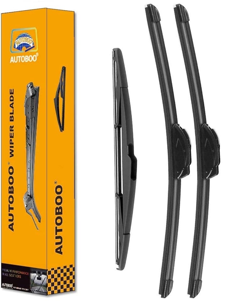 AUTOBOO ماسحات الزجاج الأمامي AUTOBOO بحجم 26"+16" مع شفرة ماسحات خلفية بحجم 12" بديل لهيونداي توكسون 2010-2015 - جودة المصنع الأصلية (حزمة من 3) - Image 1