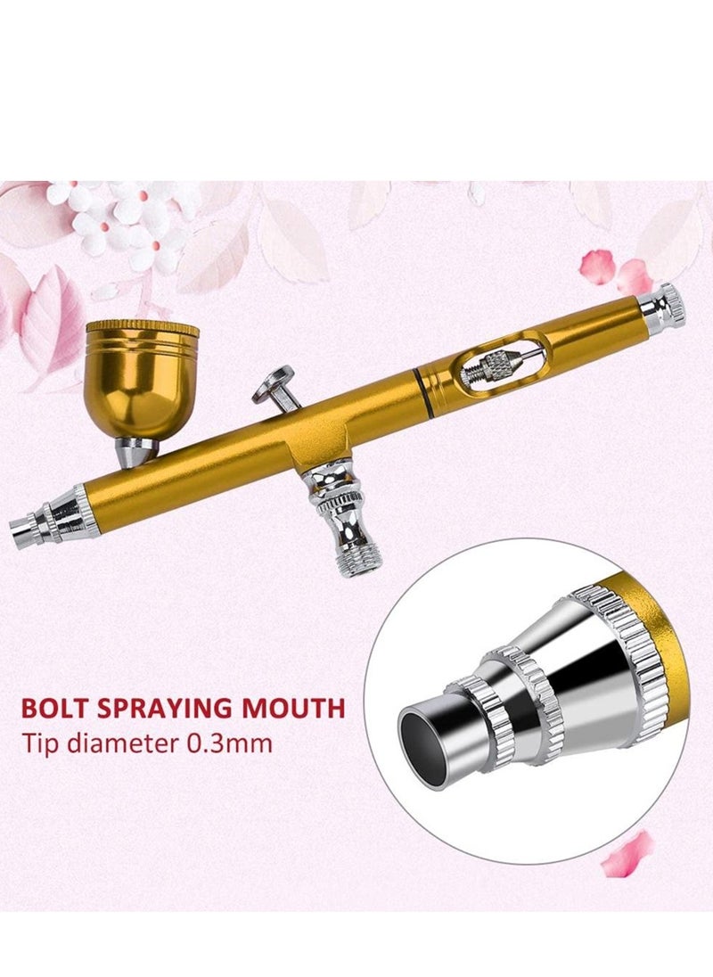 SYOSI Airbrush Kit 0.3mm Gravity Feed Airbrush Gun  Air Compressor Brush Spray Dropper + Wrench Spray Modeling Toolfor Art Paint Nail Beauty Makeup Painting Cake Decoration Yellow  - Image 5