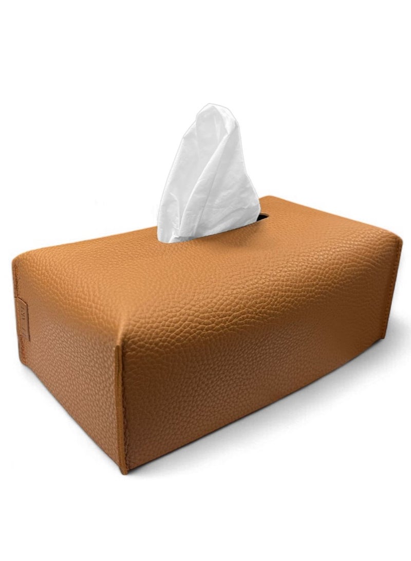LeArt Leather Tissue Box Cover – Elegant Tissue Box Holder for Office Car Hotel Home Decor | Living Room Bedroom Bathroom | Facial Tissue Holder, Car Tissue Box Holder (Caramel) - Image 1