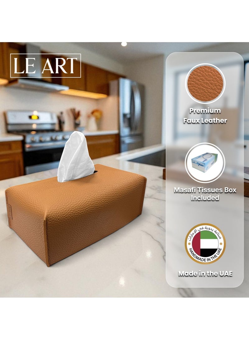LeArt Leather Tissue Box Cover – Elegant Tissue Box Holder for Office Car Hotel Home Decor | Living Room Bedroom Bathroom | Facial Tissue Holder, Car Tissue Box Holder (Caramel) - Image 2