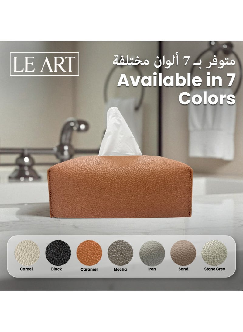LeArt Leather Tissue Box Cover – Elegant Tissue Box Holder for Office Car Hotel Home Decor | Living Room Bedroom Bathroom | Facial Tissue Holder, Car Tissue Box Holder (Caramel) - Image 5