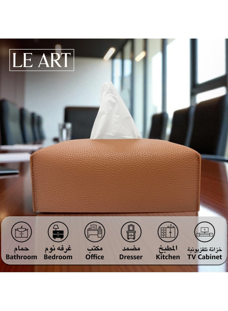 LeArt Leather Tissue Box Cover – Elegant Tissue Box Holder for Office Car Hotel Home Decor | Living Room Bedroom Bathroom | Facial Tissue Holder, Car Tissue Box Holder (Caramel) - Image 4