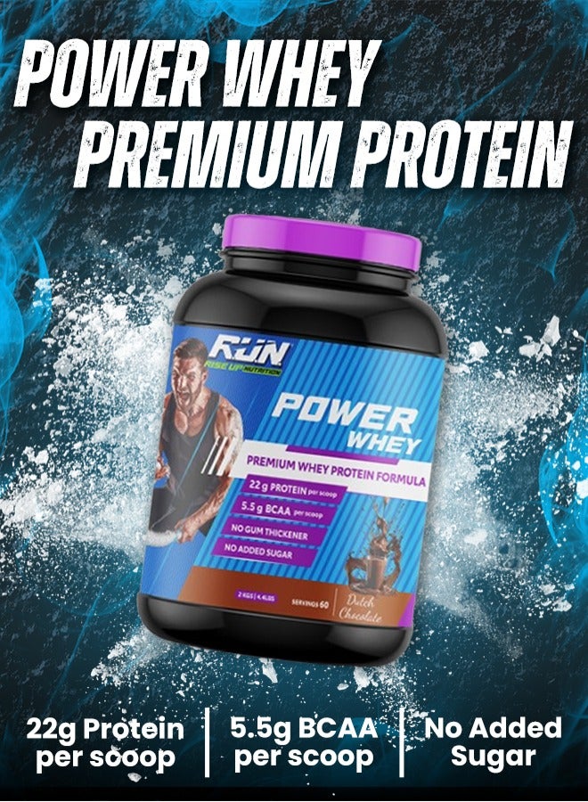 Rise Up Nutrition Power Whey Protein 2kg, Premium Whey Powder, 22g Protein, 5.5g BCAA, Non-GMO, Gluten free, Soy free, 4.40 Lbs (Dutch Chocolate) - Image 2