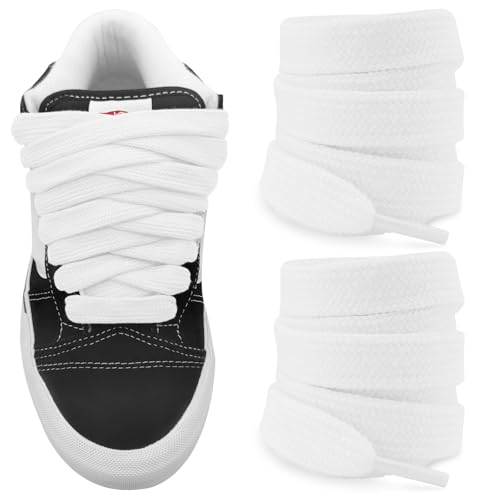 NDTEZUGT Fat Athletic Shoelaces for Vans Knu Skool Classic Skate Shoes, 5/8"(15mm) Wide Cotton Chunky Big Thick Replacement Laces (White, 54"/140cm) - Image 1