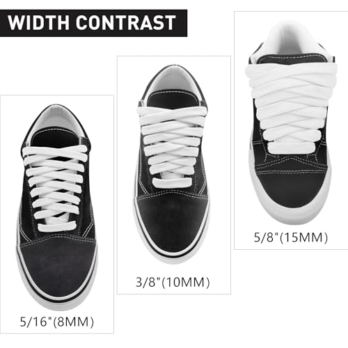 NDTEZUGT Fat Athletic Shoelaces for Vans Knu Skool Classic Skate Shoes, 5/8"(15mm) Wide Cotton Chunky Big Thick Replacement Laces (White, 54"/140cm) - Image 4