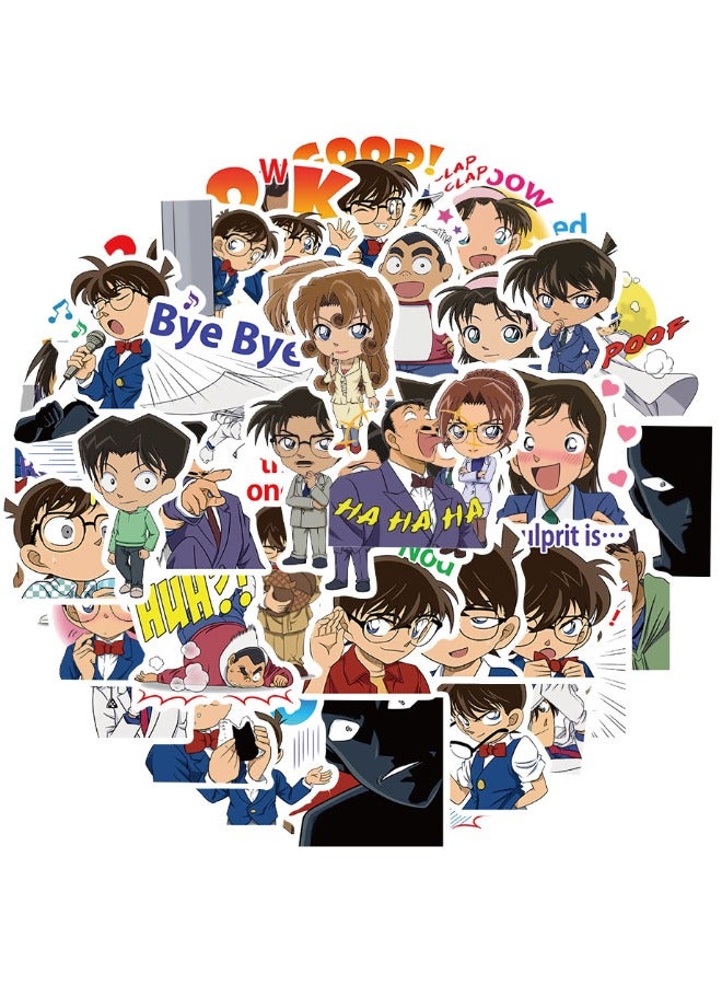 50 قطعة من ملصقات الرسوم المتحركة المحقق كونان، ملصقات كرتونية غير متكررة مقاومة للماء للكمبيوتر المحمول، لوح التزلج، زجاجات المياه، الكمبيوتر، الهاتف، الجيتار، ملصقات للأطفال والمراهقين والبالغين - Image 1