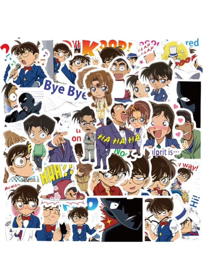 50 قطعة من ملصقات الرسوم المتحركة المحقق كونان، ملصقات كرتونية غير متكررة مقاومة للماء للكمبيوتر المحمول، لوح التزلج، زجاجات المياه، الكمبيوتر، الهاتف، الجيتار، ملصقات للأطفال والمراهقين والبالغين - Image 2