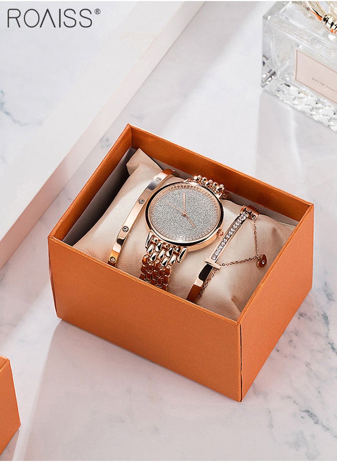 roaiss - Women's Alloy Strap Bracelet Watch Analog Display Round Dial Quartz Watch with Bracelets and Rhinestones Decoration Elegant 3 Pieces Watch Set as Gift for Women Rose Gold - Image 1