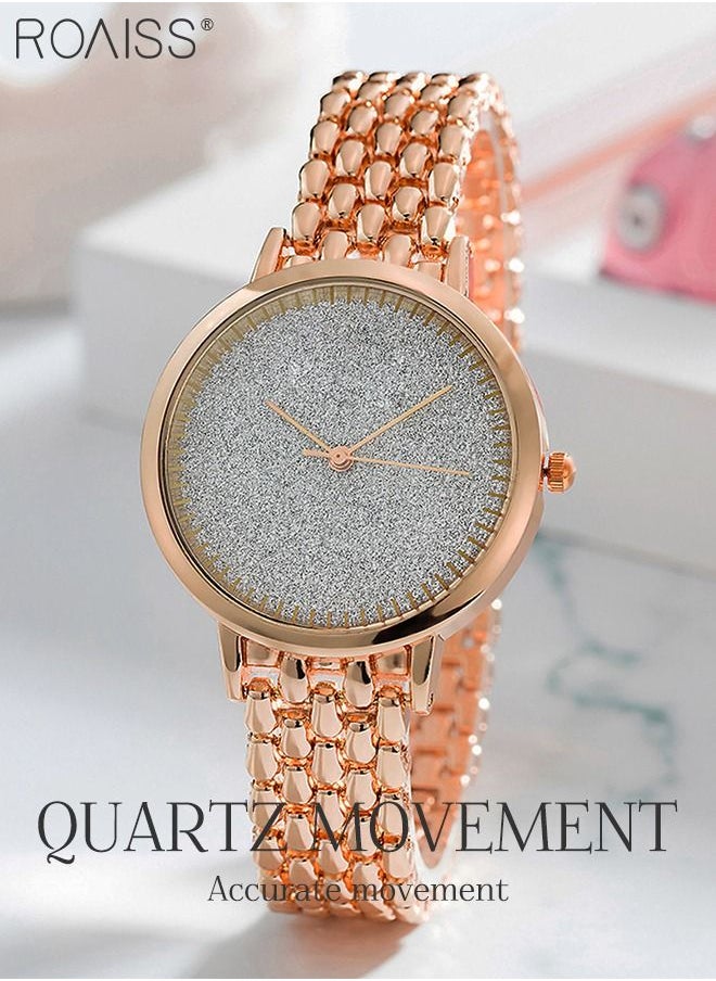 roaiss - Women's Alloy Strap Bracelet Watch Analog Display Round Dial Quartz Watch with Bracelets and Rhinestones Decoration Elegant 3 Pieces Watch Set as Gift for Women Rose Gold - Image 1